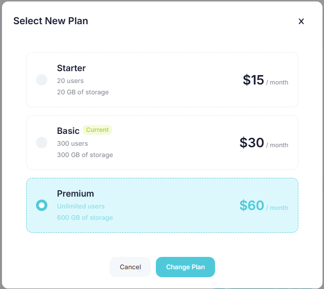 Select New Plan Dialog