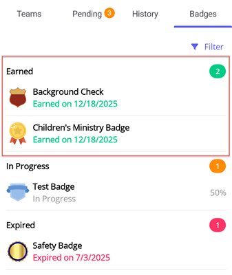 Earned Badges List