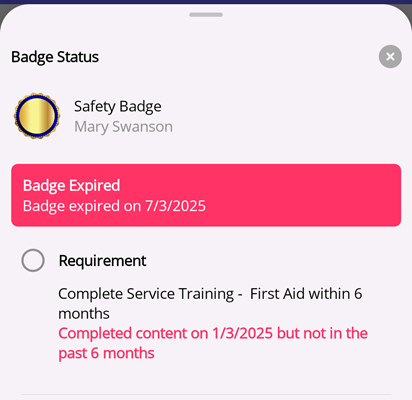 Expired Badge Details