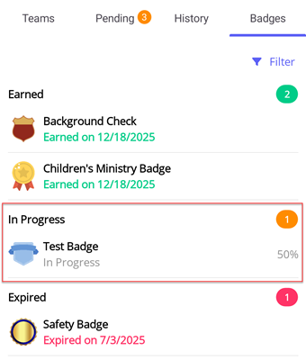 In Progress Badges List