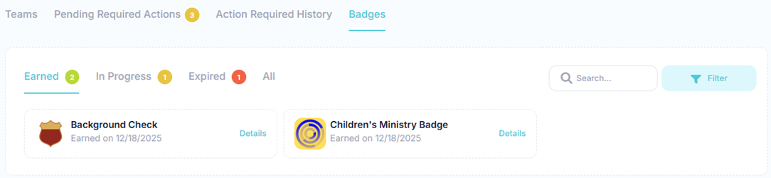 Earned Badges List